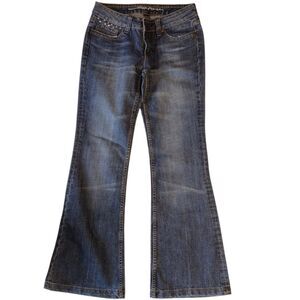 Refuge Premium Relaxed Flare Leg Low-Rise Bedazzle Denim Blue Jeans Size 5 Women